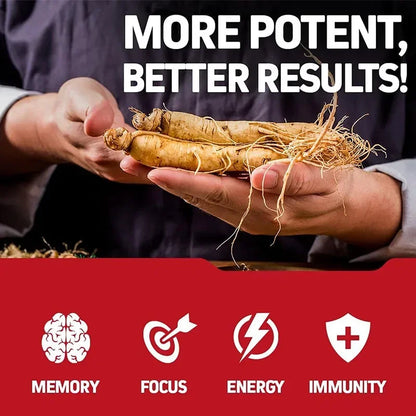 Korean Red Panax Ginseng Capsules - Supports Overall Health & Performance, Improves Mental Focus and Vitality, and Boosts Energy