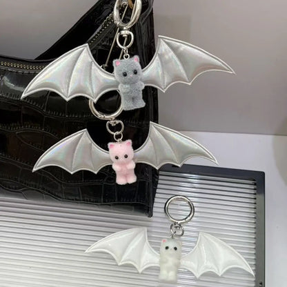 Cross border Sweet Cool Hot Girl Little Bear Wings KeychainBlack and WhiteBat BagPendant MobilePhoneHanger Halloween Accessories