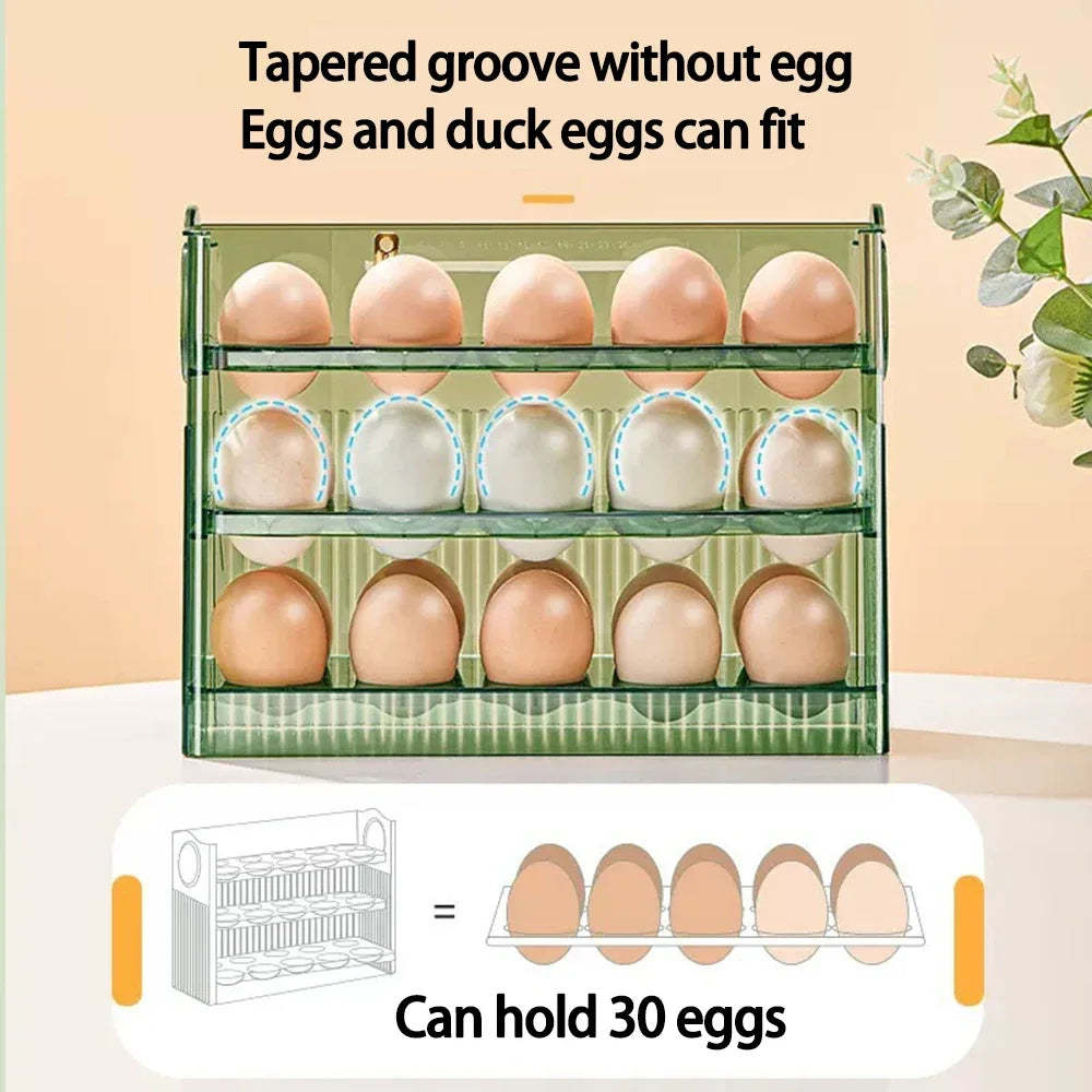 Kitchen Large Capacity Egg Fridge Storage Box - Portable Multi-Layer Egg Tray Organizer, Auto Opening/Closing Egg Holder