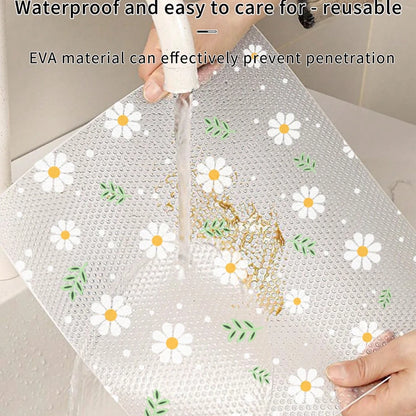 Daisy Flower Kitchen Cabinet Mat Reusable Drawer Mat Kitchen Dining Table Mat Insulation Mat Waterproof Moisture-proofDrawer Mat