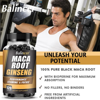 Maca + Ginseng Capsules - Supports Immune Health, Improves Mood, and Boosts Energy, 120 Capsules