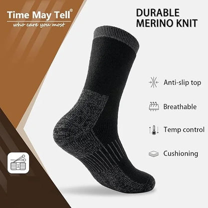 Merino Wool Thermal Socks, Suitable for Both Men and Women, 3 Pairs of Fully Cushioned Winter Boot Socks, Ideal for Hiking and Working in Cold Weather