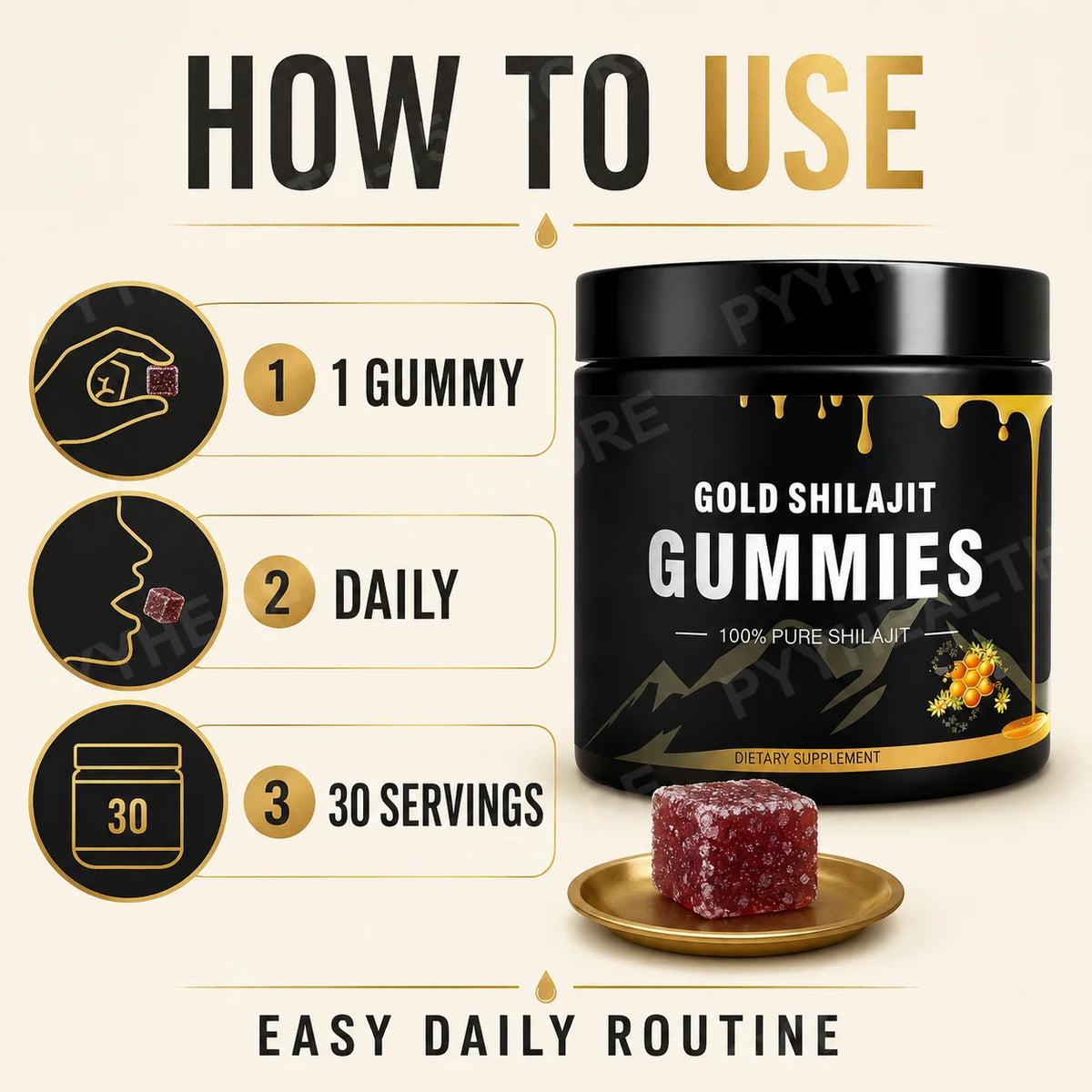 Shilajit Gummies with Manuka Honey, Endurance, Focus and Vitality Support,100 mg per Gummy, 30 Count Daily Formula for Energy