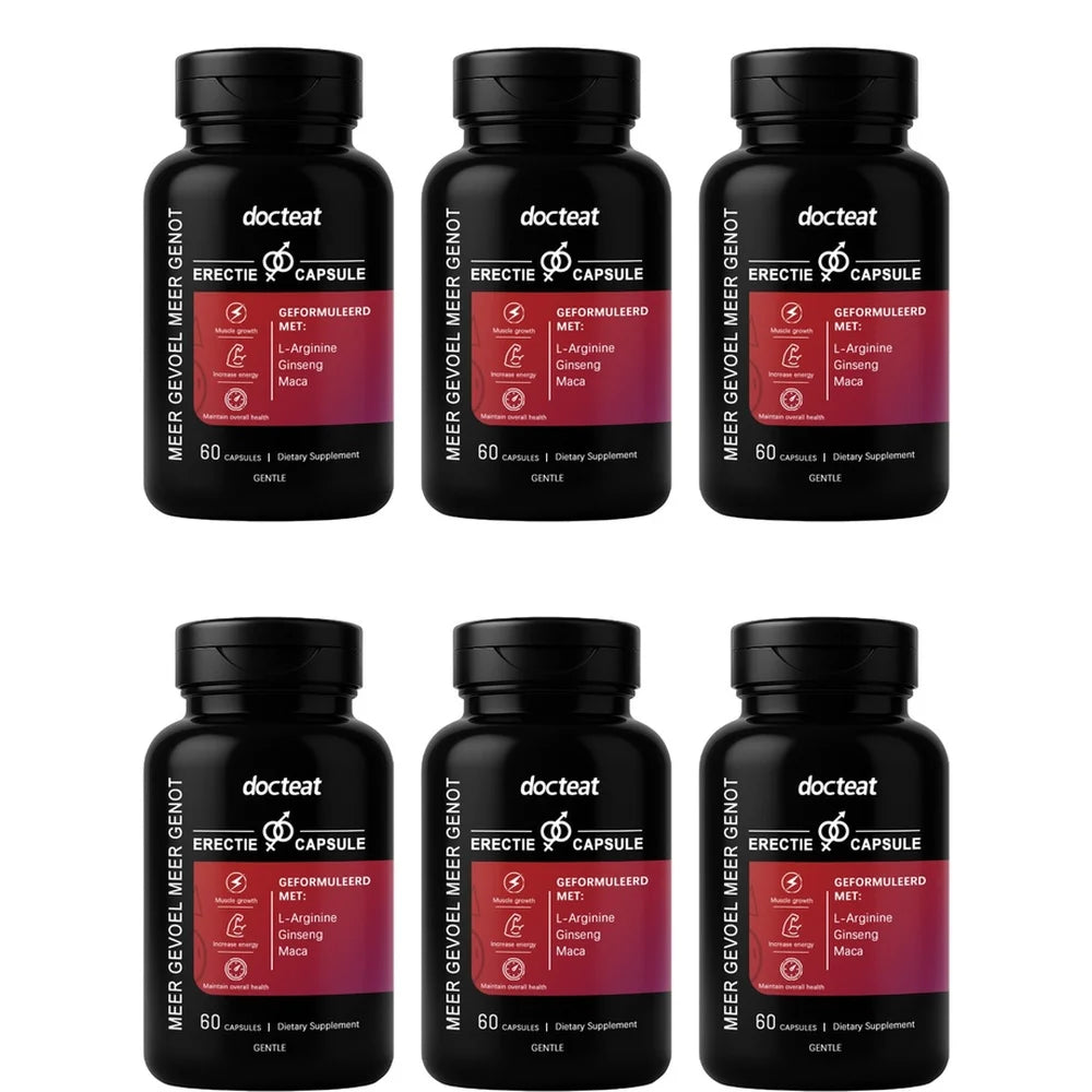 Docteat L-Arginine Ginseng Maca Capsules for Men, Energy Endurance Muscle Growth & Recovery Support, Gentle, 60 Capsules