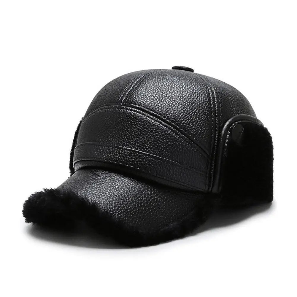 Leather Hat Winter Waterproof Thicken Earmuffs Warm Russian Ski Hat Windproof Cold Flat Cap For Elder Men Women Essential Winter