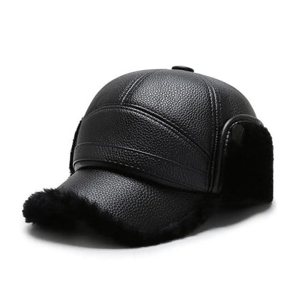 Leather Hat Winter Waterproof Thicken Earmuffs Warm Russian Ski Hat Windproof Cold Flat Cap For Elder Men Women Essential Winter