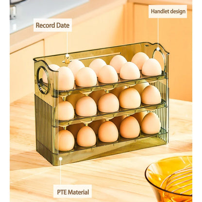 Kitchen Large Capacity Egg Fridge Storage Box - Portable Multi-Layer Egg Tray Organizer, Auto Opening/Closing Egg Holder