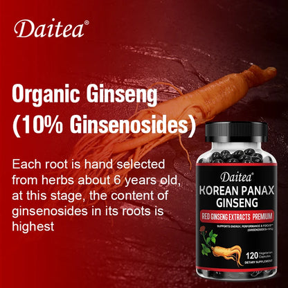 Korean Red Ginseng Capsules-1000 Mg, Boosts Energy, Endurance, Athletic Performance and Muscle Strength, Supports Immune Health