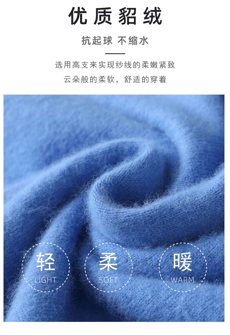 Men's 100% Pure Mink Cashmere Sweater O-Neck Pullovers Knit Sweater Autumn and Winter New Long Sleeve High-End Jumpers Mink Tops