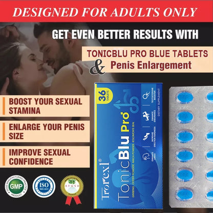 TonicBlu Pro Blue Tablets Male Enhancing Natural Oyster & Ginseng Pills Support Enhanced Vitality, Stamina & Energy, Drive