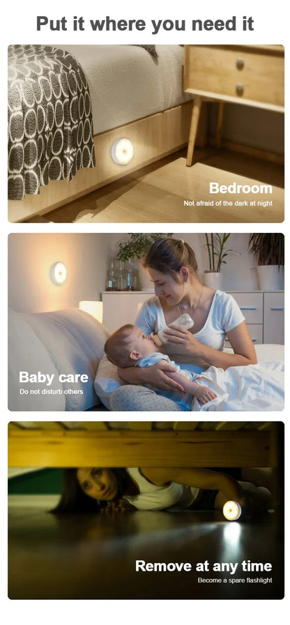 HPH LED Motion Sensor Light 3PCS USB Rechargeable Night Light for Kitchen Cabinet Wardrobe Staircase Closet Wireless Light