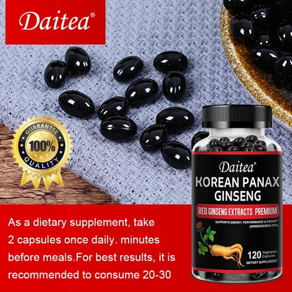 Korean Red Ginseng Capsules-1000 Mg, Boosts Energy, Endurance, Athletic Performance and Muscle Strength, Supports Immune Health