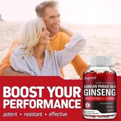 Korean Red Panax Ginseng Capsules - Increases Energy, Mood, Stamina & Performance Supports Mental Health