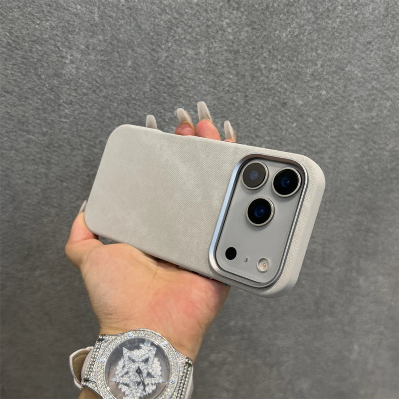 Magnetic Flannel Fabric for Magsafe Phone Case For iPhone 18Pro Max 17 16 15 Pro 13 14 Wireless Charging Alloy Lens Bumper Cover