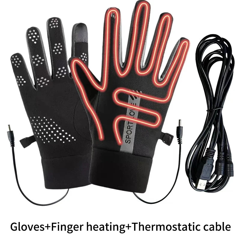USB Rechargeable Heated Gloves Adjustable Temperature Anti Slip Touch Screen Thickened Warm for Skiing Cycling Winter Outdoor
