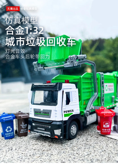 1/32 Garbage Collection Truck Car Model City Garbage Sorting Sanitation Clearing Vehicle Car Model Sound and Light Kids Toy Gift