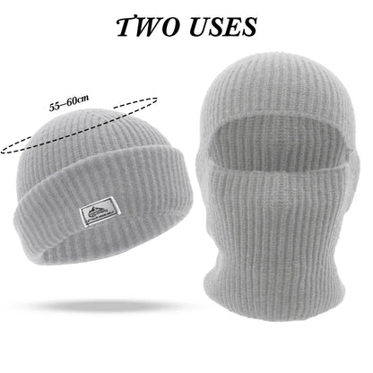 2 In1 Winter Mask Beanies Hats Warm Knitted Balaclava Hats Windproof Solid Full Face Ski Bonnet Tactical Cycling Earmuffs Cap