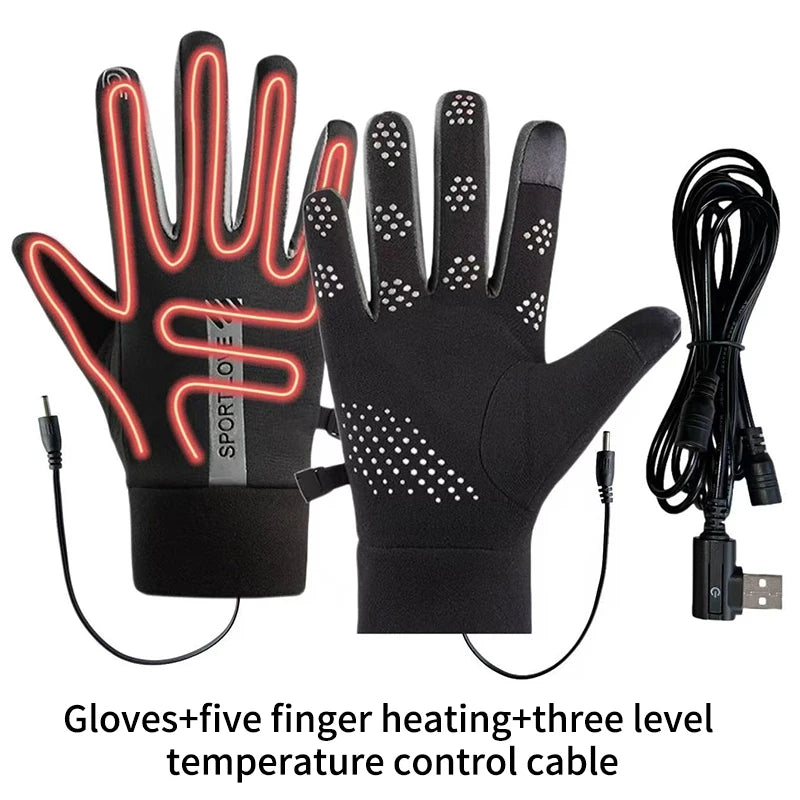 USB Rechargeable Heated Gloves Adjustable Temperature Anti Slip Touch Screen Thickened Warm for Skiing Cycling Winter Outdoor