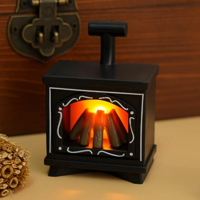 Dollhouse Miniature Fireplace Glowing Stove Model House Furniture Kitchen Living Scene Christmas Decor Toy